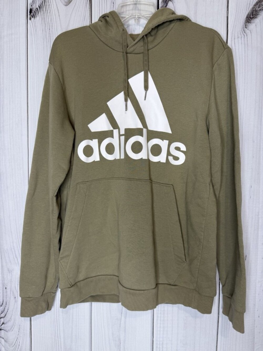 Adidas Pullover Hooded Sweatshirt Mens Sz L Olive Green Three Stripes Logo